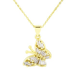 Butterfly Gold Baguette Necklace Pendant Chain