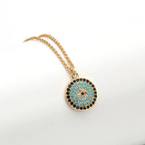 Turkish Evil Eye Blue Black Gold Cubic Zirconia Pendant Chain Necklace