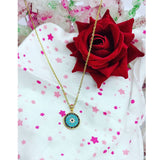 Turkish Evil Eye Blue Black Gold Cubic Zirconia Pendant Chain Necklace