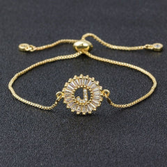 Initial Alphabet Large Letter Cubic Zirconia Gold Slider Bracelet