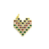 Rainbow Multi Colour Baguette Love Heart Pendant Necklace Chain