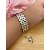 Rainbow Multi Colour Baguette Love Heart Slim Link Chain Watch Charm For Women