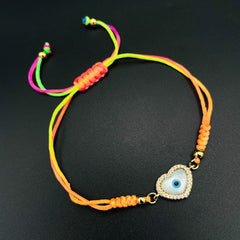 CZ Multi Gold Evil Eye Heart Charms Threads Bracelet Girls