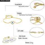 Heart Evil Eye 18K Gold Cubic Zirconia Adjustable Slider Bracelet