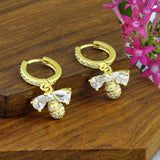 Copper Butterfly Cubic Zirconia Drop Earring Pair For Women Gold