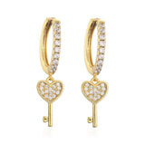 Key 18K Gold Plated Cubic Zirconia Drop Stud Earring Pair For Women