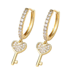 Key 18K Gold Plated Cubic Zirconia Drop Stud Earring Pair For Women