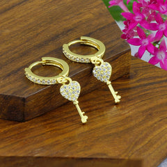 Key 18K Gold Plated Cubic Zirconia Drop Stud Earring Pair For Women