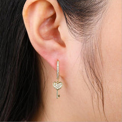 Key 18K Gold Plated Cubic Zirconia Drop Stud Earring Pair For Women