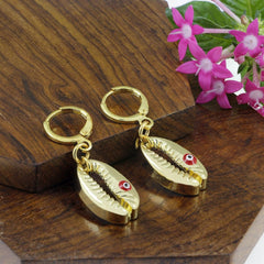 Evil Eye Green Gold Hoop Drop Earring For Women
