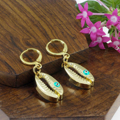 Evil Eye Green Gold Hoop Drop Earring For Women