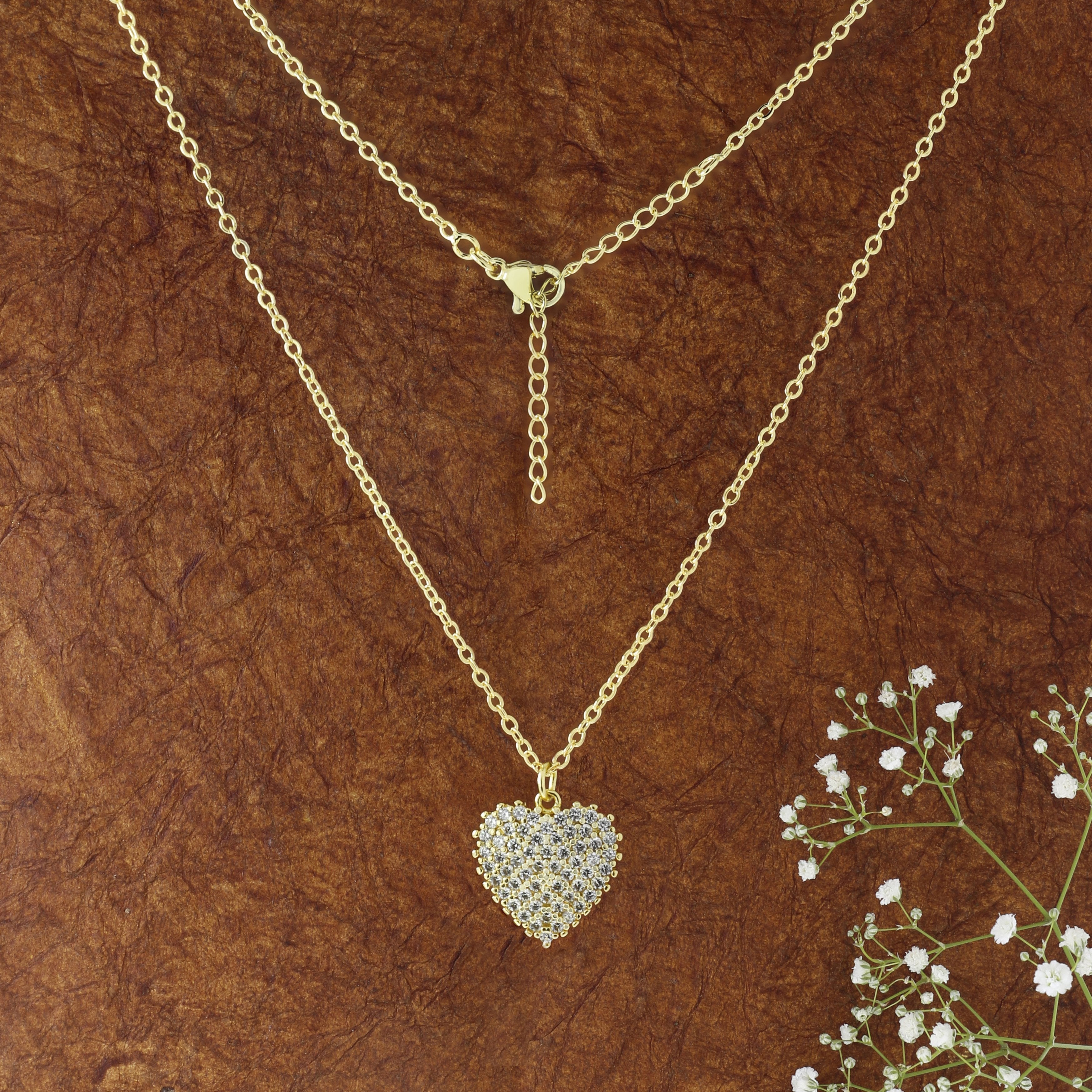 American Diamond Heart Necklace Pendant Chain