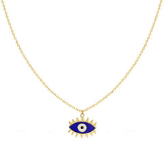 Blue Enamel Evil Eye Gold Necklace Pendant Chain