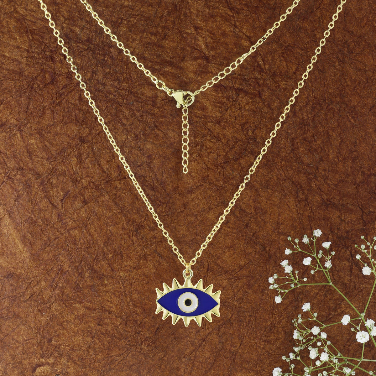 Blue Enamel Evil Eye Gold Necklace Pendant Chain