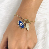 Copper Gold Blue Gold Evil Eye Hamsa Charms Chain Link Bracelet For Women Girls