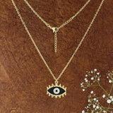 Blue Enamel Evil Eye Gold Necklace Pendant Chain