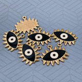 Evil Eye Eyelash Gold Black Enamel Copper Charm For Women