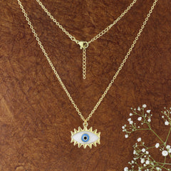Blue Enamel Evil Eye Gold Necklace Pendant Chain