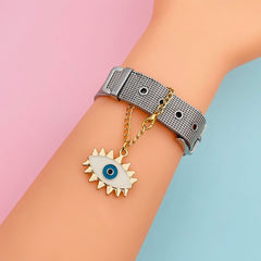 Alloy Enamel Eyelash Evil Eye Watch charm For Women White Blue Gold