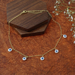Evil Eye Blue White Enamel Gold Choker Necklace Chain For Women