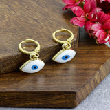 Oval White Blue Evil Eye Enamel Drop Earring For Women