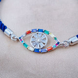 Rainbow Evil eye Copper Silver Blue Cubic Zirconia Thread Bracelet Women