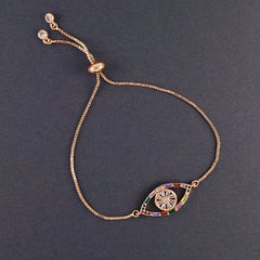 Rainbow Evil Eye Rose Gold Copper Slider Bracelet For Women