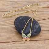 Rainbow Butterfly Gold Zircon Copper Necklace Pendant Chain For Women