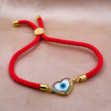 Rainbow Heart Evil eye Copper Gold Red Cubic Zirconia Mother of Pearl Thread Bracelet