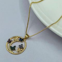 Copper Cubic Zirconia Crystal Gold Black Green Butterfly Pendant For Women Girls