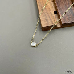Heart Gold Zircon Copper Necklace Pendant Chain For Women