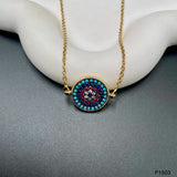 Round Evil Eye Black Blue Copper Necklace Pendant Chain For Women