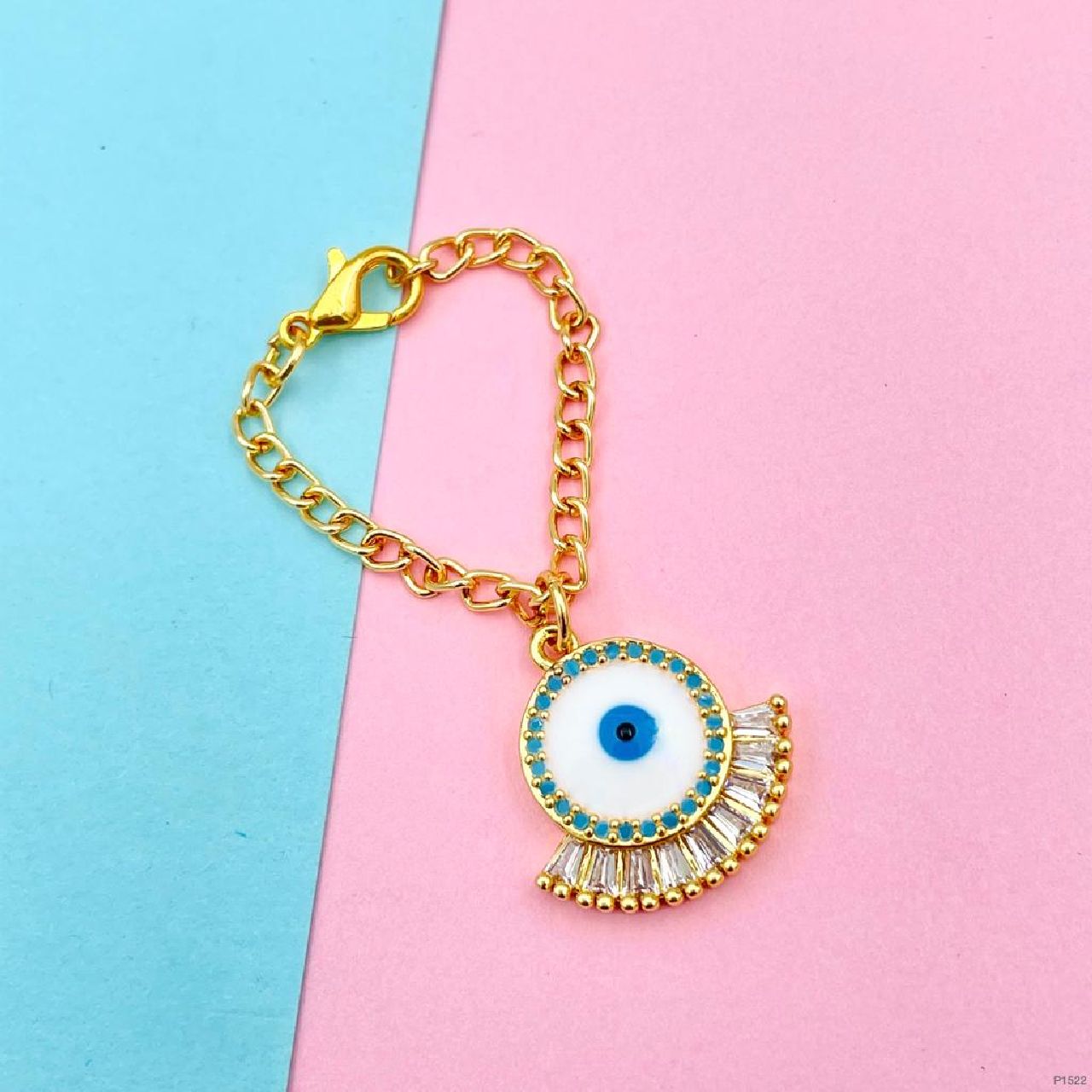 Copper Cubic Zirconia Crystal Eyelash Evil Eye Watch charm For Women White Blue Gold