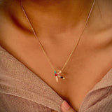 Rainbow Gemstone Initial Alphabet Letter K Necklace Pendant Chain