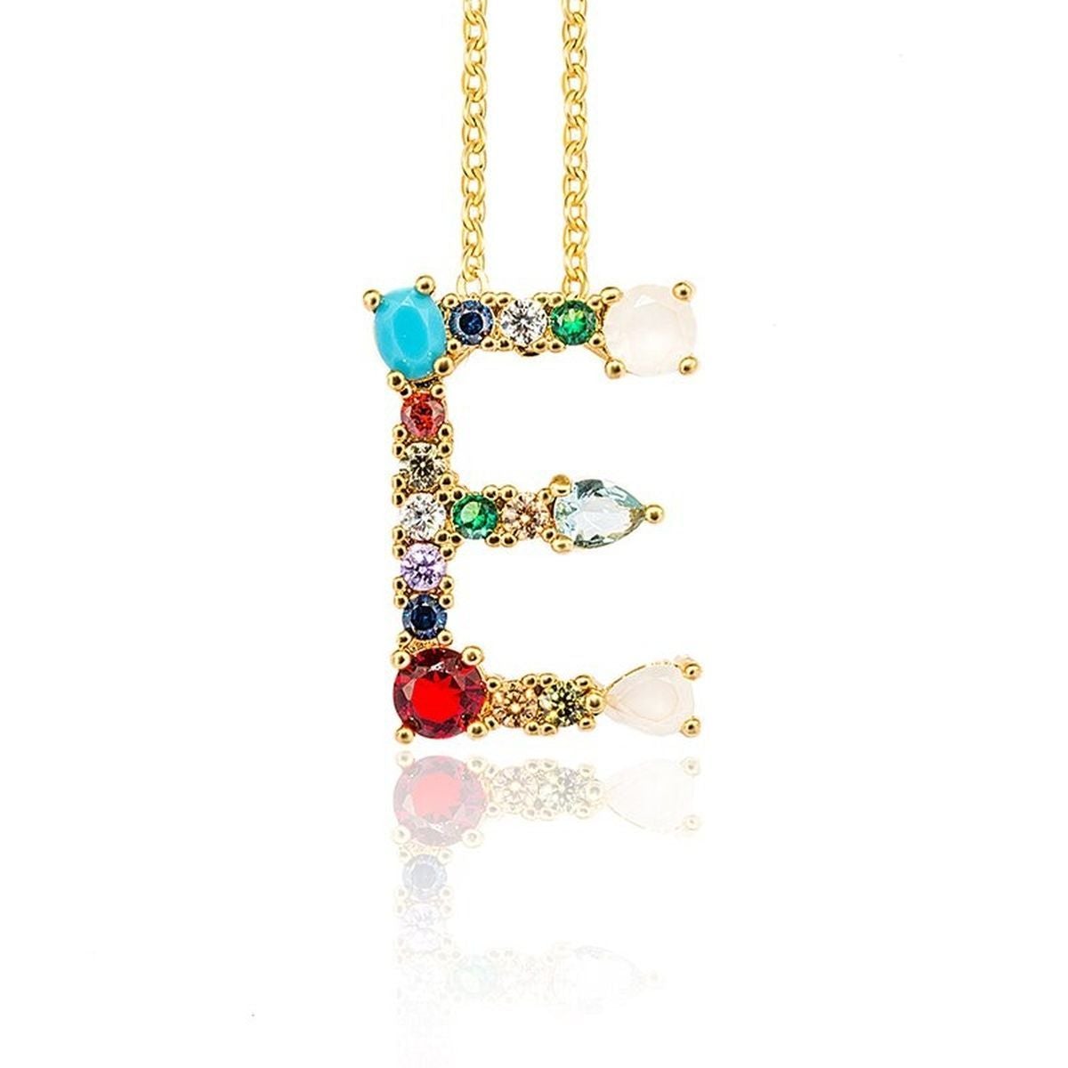 Rainbow Gemstone Initial Alphabet Letter K Necklace Pendant Chain