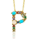 Rainbow Gemstone Initial Alphabet Letter K Necklace Pendant Chain