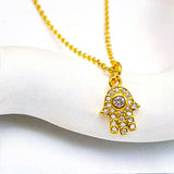 Hamsa Gold Zircon Copper Necklace Pendant Chain For Women