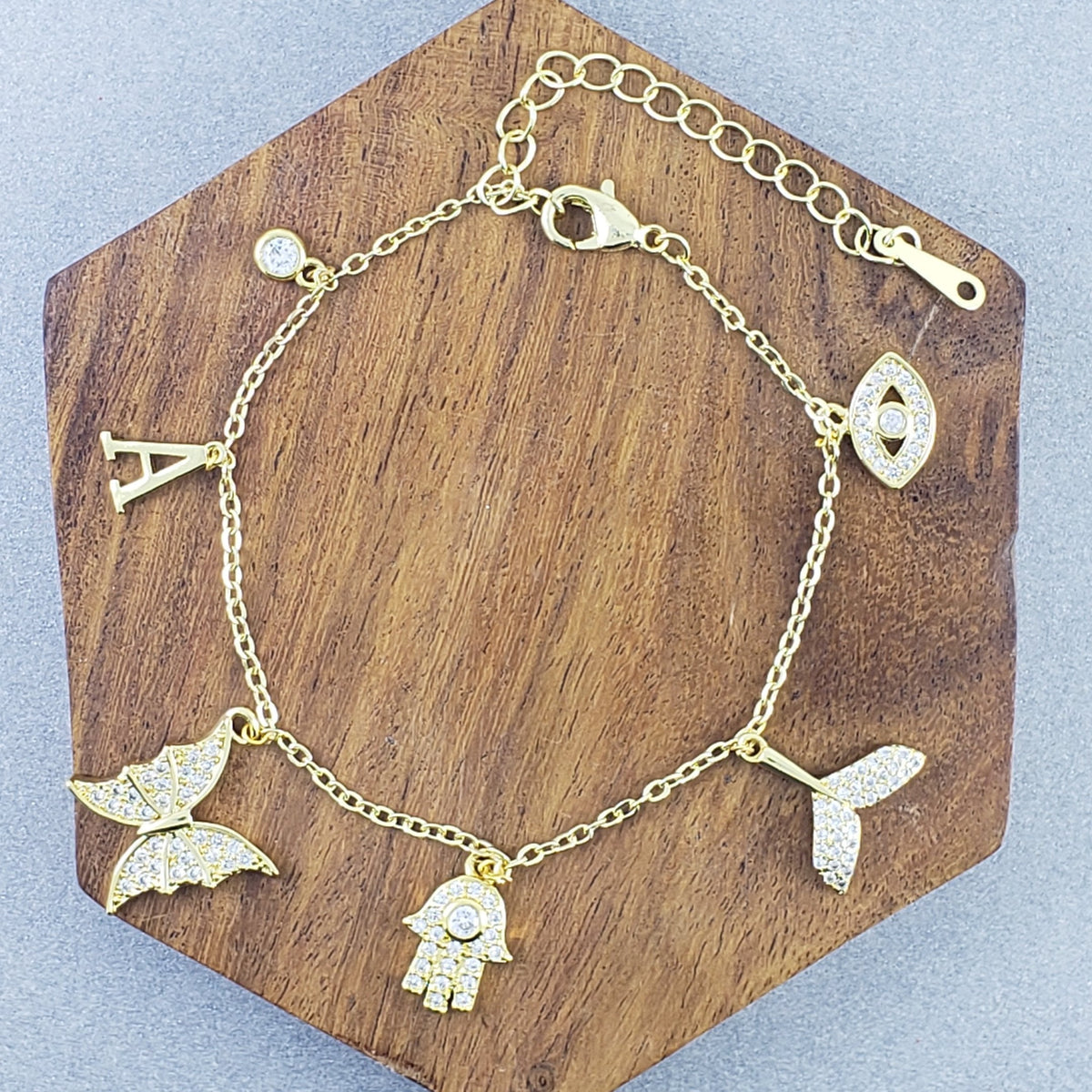 Customized Gold Hanging Alphabet Initial Letter Charms Bracelet