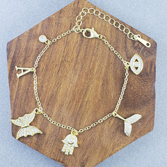 Customized Gold Hanging Alphabet Initial Letter Charms Bracelet