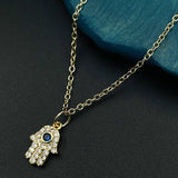 Copper With American Diamonds Crystals Blue Gold Gold Hamsa Pendant For Women Girls