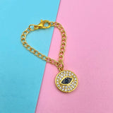 Copper Round Cubic Zirconia Evil Eye Watch charm For Women Gold