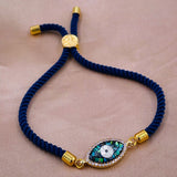 Abalone Evil eye Copper Gold Blue Cubic Zirconia Thread Bracelet Women