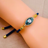 Abalone Evil eye Copper Gold Blue Cubic Zirconia Thread Bracelet Women
