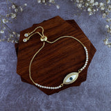 Evil Eye White Gold Oval Cubic Zirconia Slider Adjustable Bracelet For Men