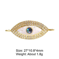 Evil Eye Oval Abalone Mother Of Pearl Gold Zircon Copper Charm For Women