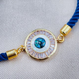 Baguette Evil eye Copper Gold Blue Cubic Zirconia Thread Bracelet Women
