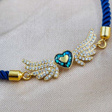 Angel Heart Copper Gold Blue Cubic Zirconia Thread Slider Bracelet Women