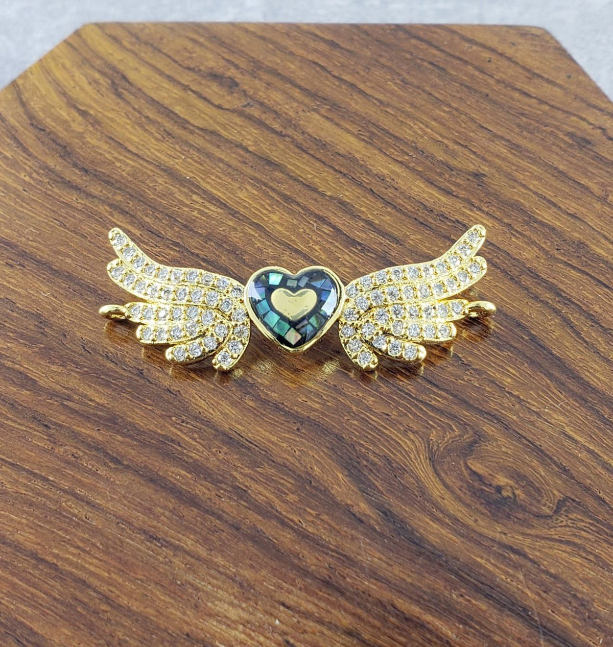 Abalone Wings Heart Gold Zircon Copper Charm For Women