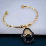 Copper Hamsa Evil Eye Black Gold Crystal bangle Cuff Kada for Women