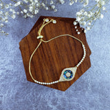 Evil Eye Blue Oval Cubic Zirconia Slider Adjustable Bracelet For Women